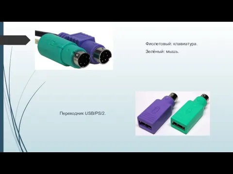 Фиолетовый: клавиатура. Зелёный: мышь. Переходник USB/PS/2.