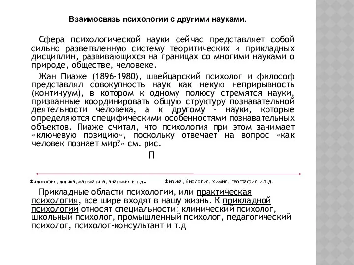 Взаимосвязь психологии с другими науками. Сфера психологической науки сейчас представляет