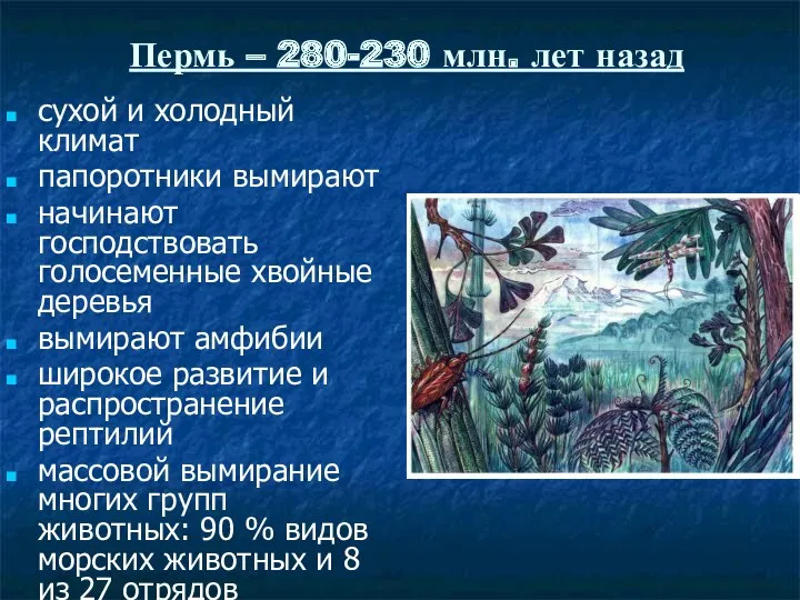 сухой и холодный климат папоротники вымирают начинают господствовать голосеменные хвойные