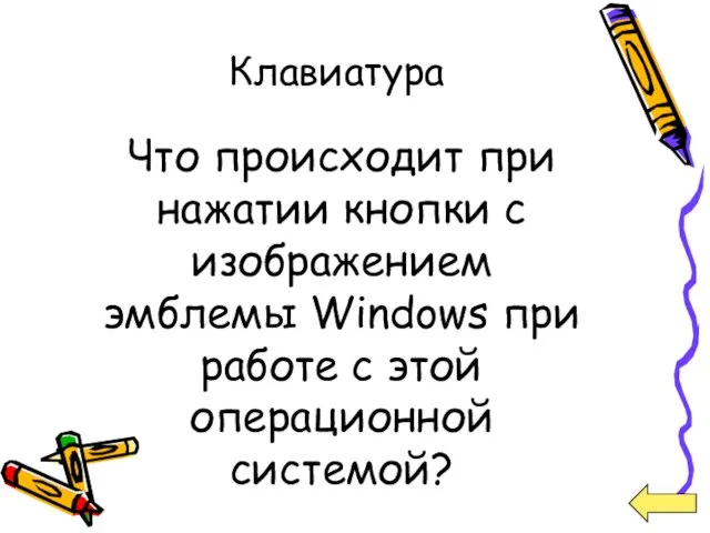 Клавиатура Что происходит при нажатии кнопки с изображением эмблемы Windows при работе с этой операционной системой?