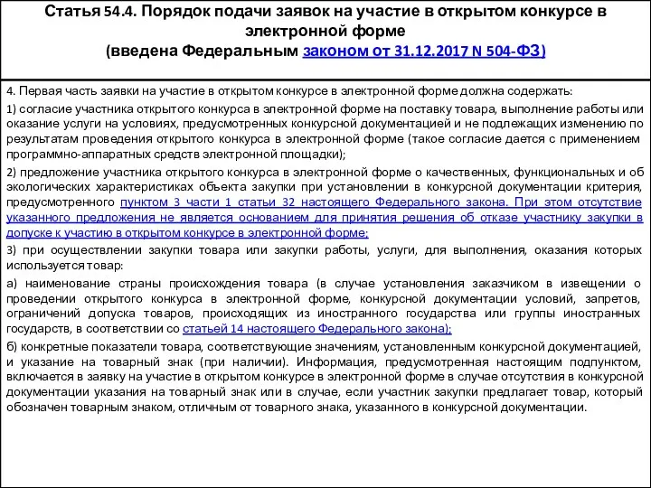 Статья 54.4. Порядок подачи заявок на участие в открытом конкурсе