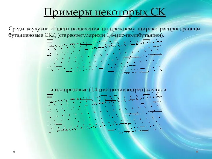 Примеры некоторых СК Среди каучуков общего назначения по-прежнему широко распространены