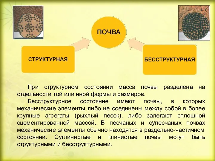 При структурном состоянии масса почвы разделена на отдельности той или