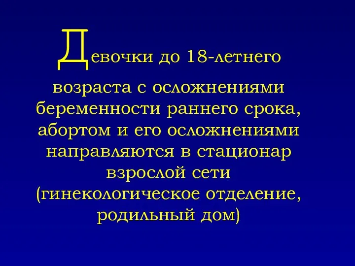 Девочки до 18-летнего возраста с осложнениями беременности раннего срока, абортом и его осложнениями