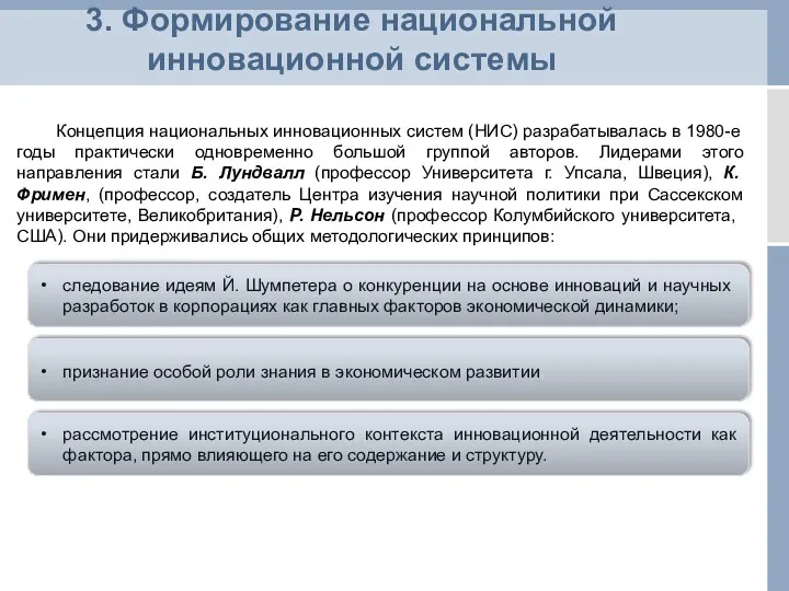 3. Формирование национальной инновационной системы Концепция национальных инновационных систем (НИС)