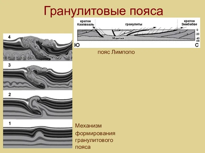 Гранулитовые пояса Профиль через гранулитовый пояс Лимпопо Механизм формирования гранулитового пояса