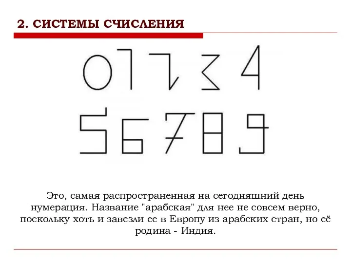 Это, самая распространенная на сегодняшний день нумерация. Название "арабская" для