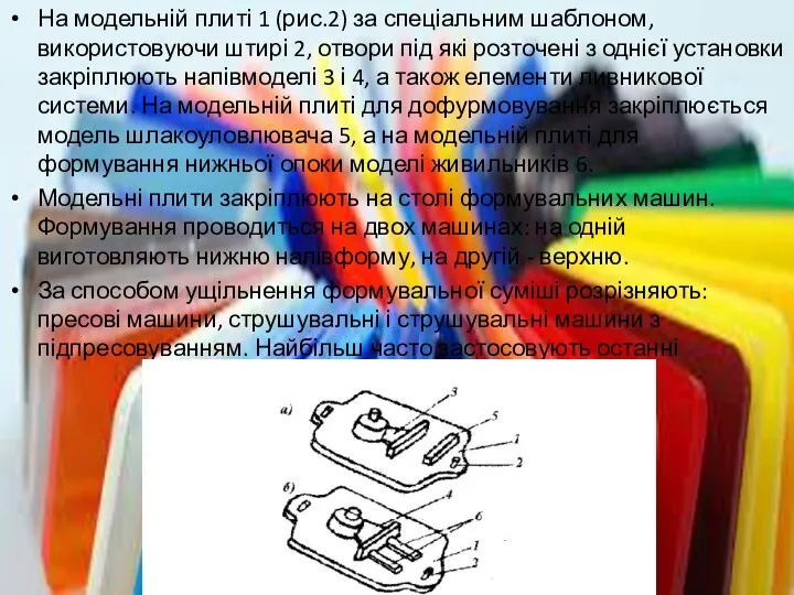 На модельній плиті 1 (рис.2) за спеціальним шаблоном, використовуючи штирі