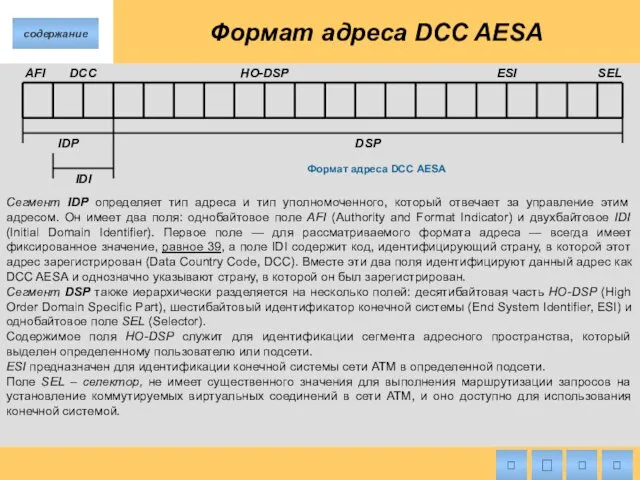 Формат адреса DCC AESA Формат адреса DCC AESA Сегмент IDP