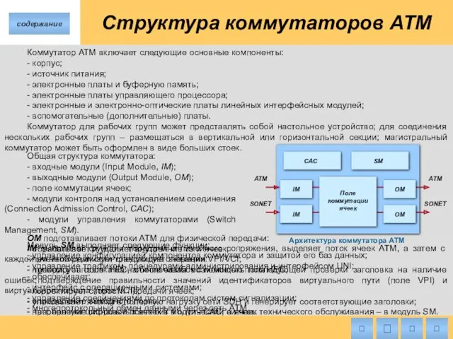 Структура коммутаторов ATM Коммутатор ATM включает следующие основные компоненты: -