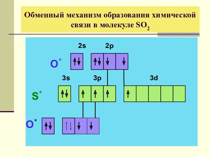 Обменный механизм образования химической связи в молекуле SO2