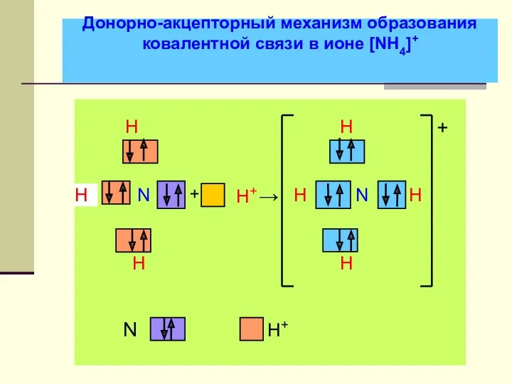 Донорно-акцепторный механизм образования ковалентной связи в ионе [NH4]+