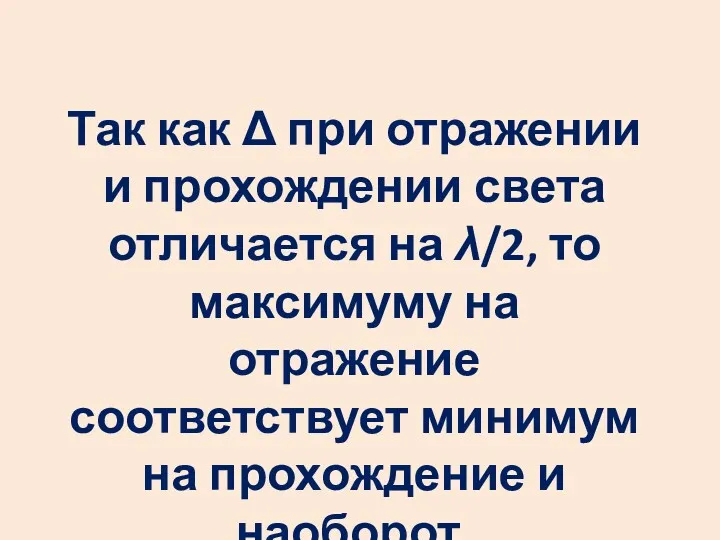 Так как Δ при отражении и прохождении света отличается на