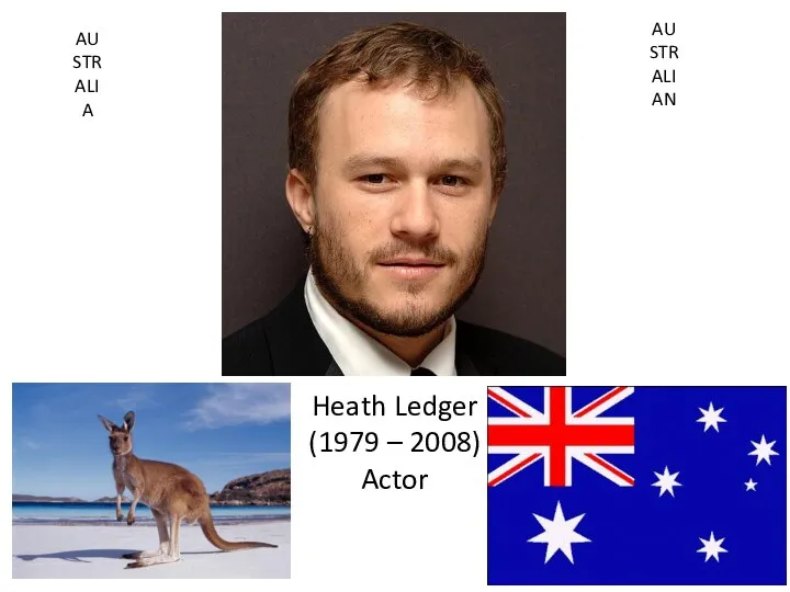 Heath Ledger (1979 – 2008) Actor AUSTRALIAN AUSTRALIA