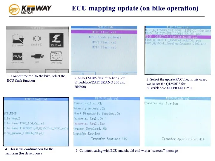 1. Connect the tool to the bike, select the ECU