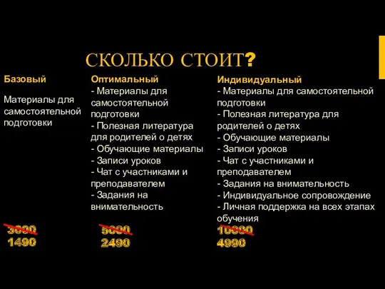 СКОЛЬКО СТОИТ? Базовый Материалы для самостоятельной подготовки Оптимальный - Материалы