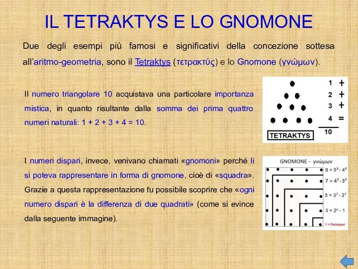 IL TETRAKTYS E LO GNOMONE Due degli esempi più famosi
