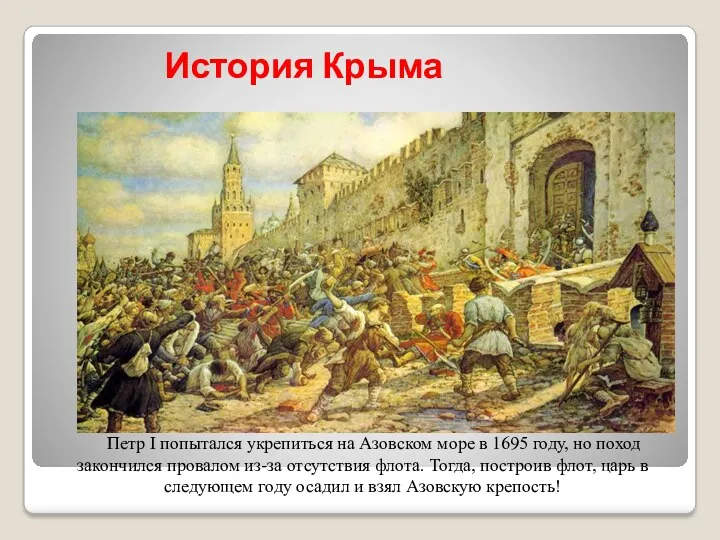 История Крыма Петр I попытался укрепиться на Азовском море в