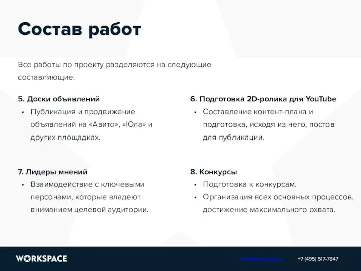 Состав работ +7 (495) 517-7847 info@proactivity.ru Все работы по проекту