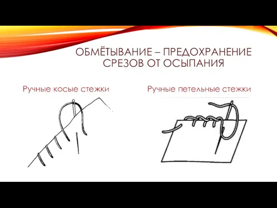 ОБМЁТЫВАНИЕ – ПРЕДОХРАНЕНИЕ СРЕЗОВ ОТ ОСЫПАНИЯ Ручные косые стежки Ручные петельные стежки