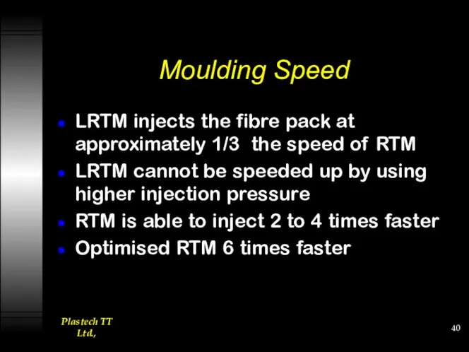 Moulding Speed LRTM injects the fibre pack at approximately 1/3 the speed of