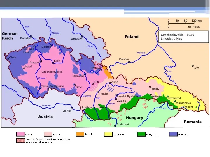 До складу новоутвореної республіки увійшли: Чехія, Моравія, частина Сілезії, Словаччина, Закарпатська Україна Територія