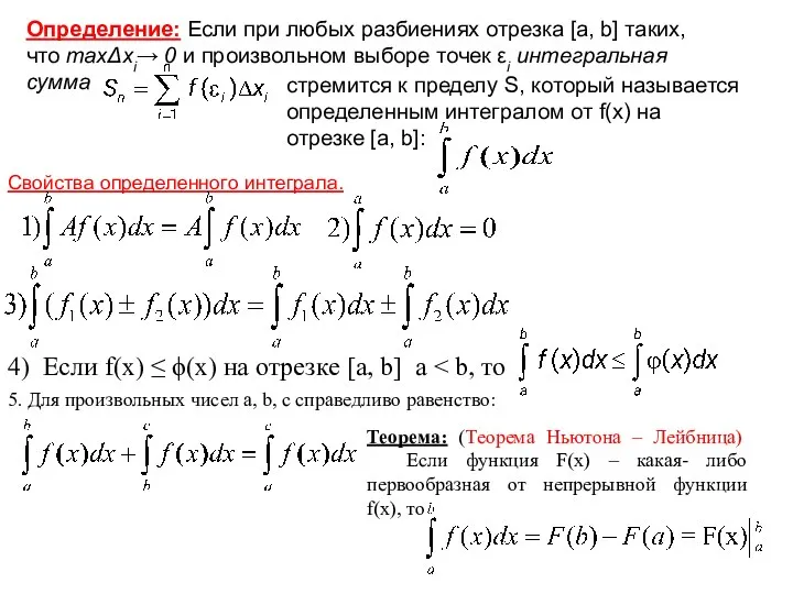 Определение: Если при любых разбиениях отрезка [a, b] таких, что maxΔxi→ 0 и