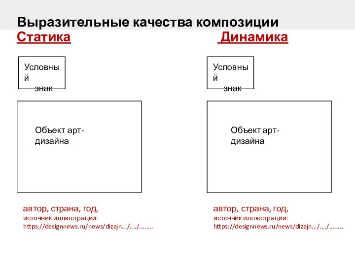 Выразительные качества композиции Статика Динамика Условный знак автор, страна, год,