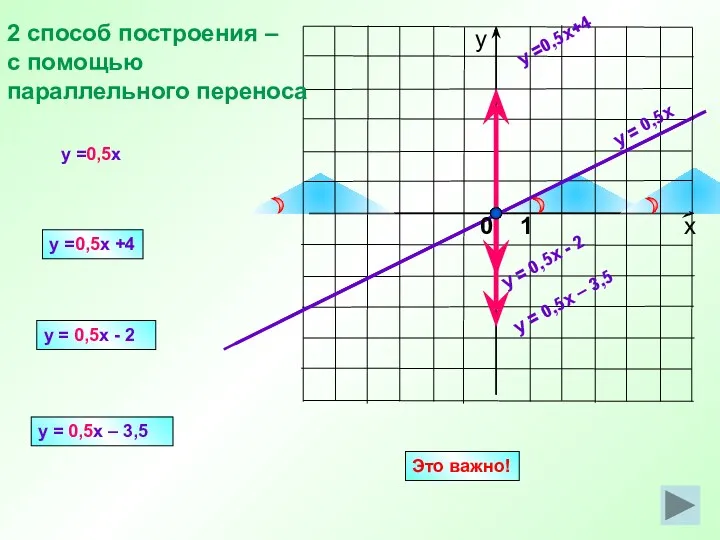 y = 0,5x y =0,5x+4 y = 0,5x - 2 y =0,5x +4