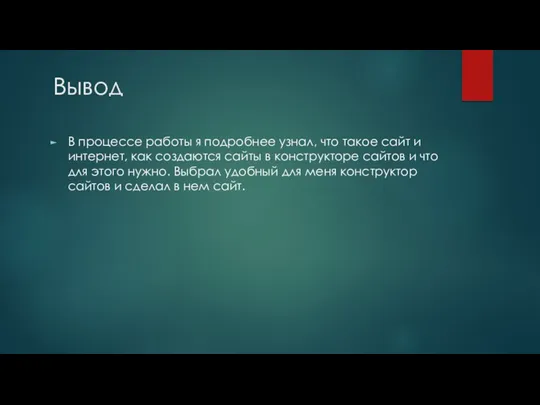 Вывод В процессе работы я подробнее узнал, что такое сайт