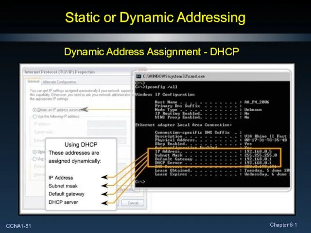 Static or Dynamic Addressing Dynamic Address Assignment - DHCP