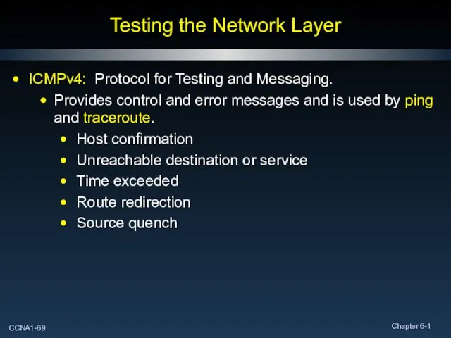 Testing the Network Layer ICMPv4: Protocol for Testing and Messaging.