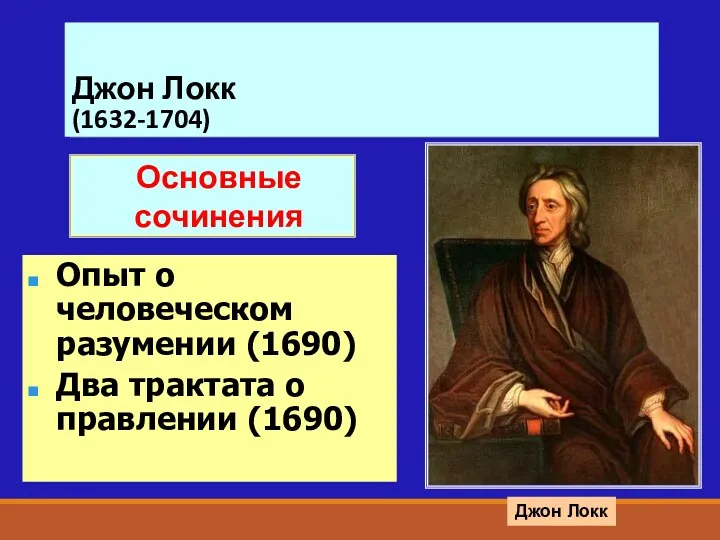 Джон Локк (1632-1704) Джон Локк Опыт о человеческом разумении (1690)