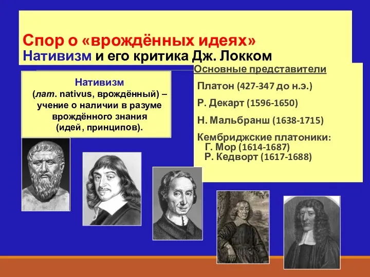 Спор о «врождённых идеях» Нативизм и его критика Дж. Локком