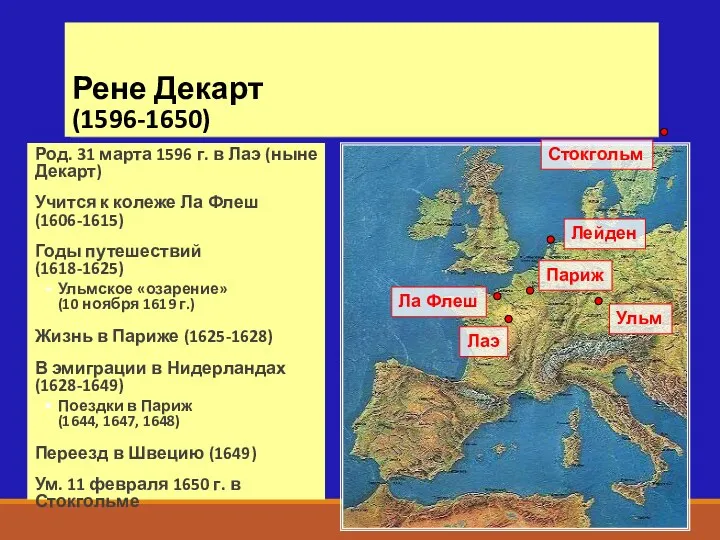 Рене Декарт (1596-1650) Род. 31 марта 1596 г. в Лаэ