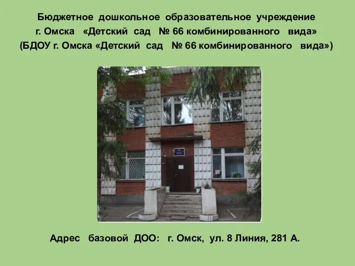 Бюджетное дошкольное образовательное учреждение г. Омска «Детский сад № 66