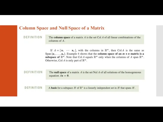 Column Space and Null Space of a Matrix
