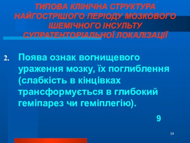 ТИПОВА КЛІНІЧНА СТРУКТУРА НАЙГОСТРІШОГО ПЕРІОДУ МОЗКОВОГО ІШЕМІЧНОГО ІНСУЛЬТУ СУПРАТЕНТОРІАЛЬНОЇ ЛОКАЛІЗАЦІЇ