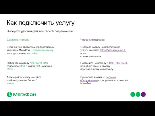 Как подключить услугу Выберете удобный для вас способ подключения: Самостоятельно