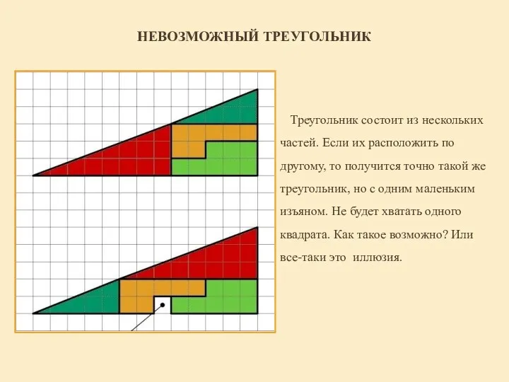 НЕВОЗМОЖНЫЙ ТРЕУГОЛЬНИК Треугольник состоит из нескольких частей. Если их расположить