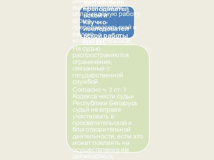 2.3 Недопустимость совместительства для судей, кроме выполнения преподавательской и научно-исследовательской