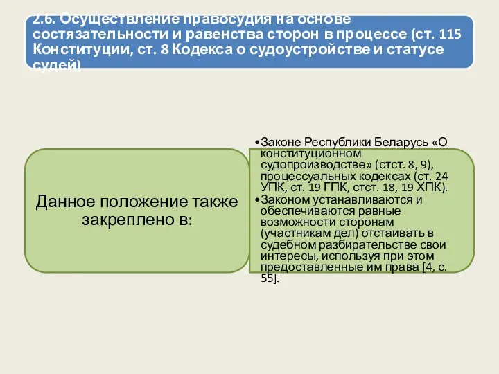 2.6. Осуществление правосудия на основе состязательности и равенства сторон в