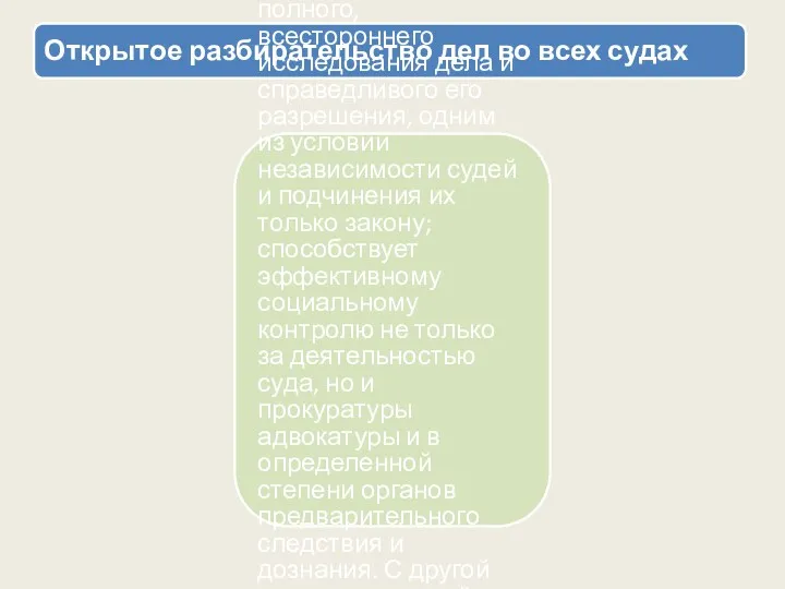 Открытое разбирательство дел во всех судах Гласность судебного разбирательства является,