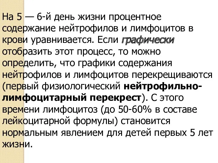 На 5 — 6-й день жизни процентное содержание нейтрофилов и лимфоцитов в крови