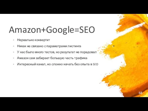 Amazon+Google=SEO Нереально конвертит Никак не связано с параметрами листинга У