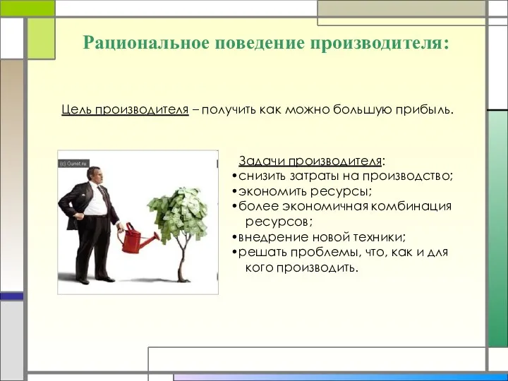 Рациональное поведение производителя: Цель производителя – получить как можно большую