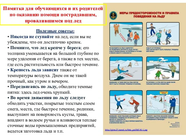 http://gims27.narod.ru/foto_gal/MCHS-1.jpg Памятка для обучающихся и их родителей по оказанию помощи пострадавшим, провалившимся под