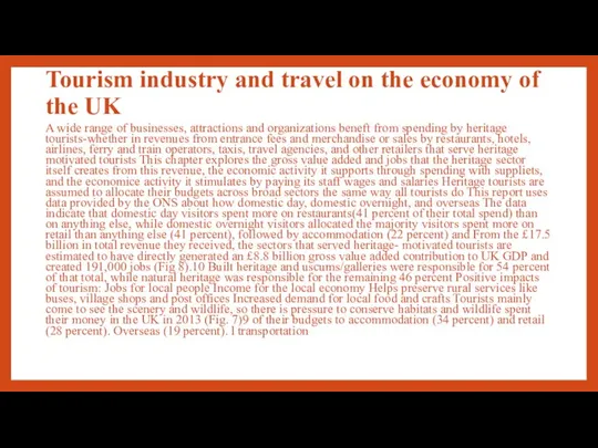 Tourism industry and travel on the economy of the UK