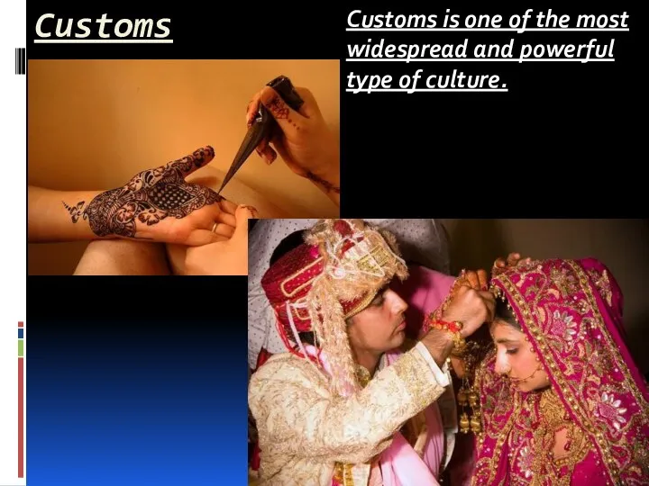 Customs Customs is one of the most widespread and powerful type of culture.