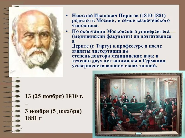 * Николай Иванович Пирогов (1810-1881) родился в Москве , в